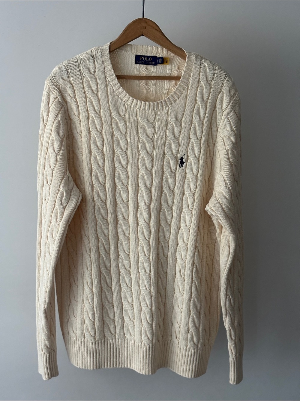 Polo Ralph Lauren Cable Knit Cotton Sweater Cream Crewneck L
